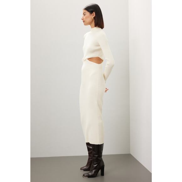 RONNY KOBO COLLECTIVE Off-White Knit Mock Neck Twist Cutout Sweater Dress M - Picture 2 of 13